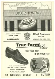 Programme: Luton Town FC vs Portsmouth (7th Apr 1956)