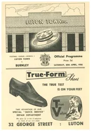 Programme: Luton Town FC vs Burnley (28th Apr 1956)