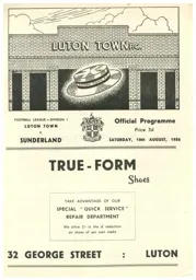 Programme: Luton Town FC vs Sunderland (18th Aug 1956)