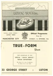 Programme: Luton Town FC vs Manchester City (1st Sep 1956)