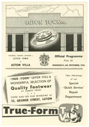 Programme: Luton Town FC vs Aston Villa (5th Sep 1956)