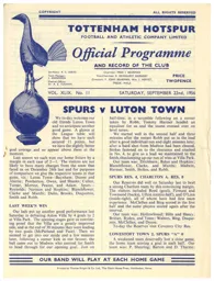 Programme: Tottenham Hotspur vs Luton Town FC (22nd Sep 1956)