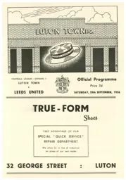 Programme: Luton Town FC vs Leeds United (29th Sep 1956)