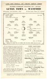 Programme: Luton Town FC vs Watford (7th Nov 1956)