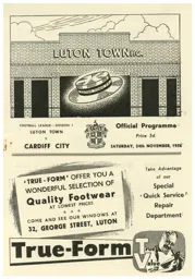 Programme: Luton Town FC vs Cardiff City (24th Nov 1956)