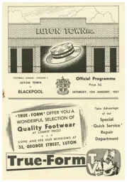 Programme: Luton Town FC vs Blackpool (12th Jan 1957)