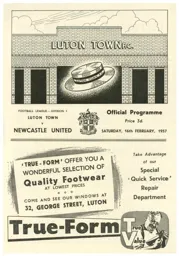 Programme: Luton Town FC vs Newcastle United (16th Feb 1957)