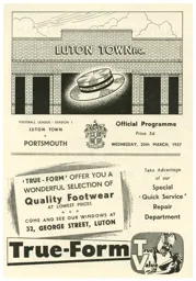 Programme: Luton Town FC vs Portsmouth (20th Mar 1957)