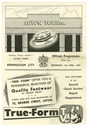 Programme: Luton Town FC vs Birmingham City (3rd Apr 1957)
