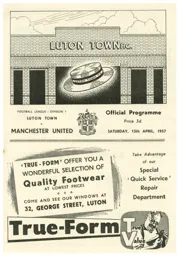 Programme: Luton Town FC vs Manchester United (13th Apr 1957)