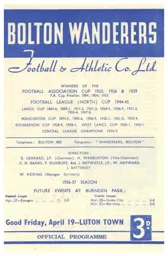 Programme: Bolton Wanderers vs Luton Town FC (19th Apr 1957)