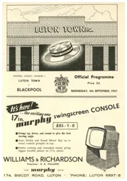 Programme: Luton Town FC vs Blackpool (4th Sep 1957)