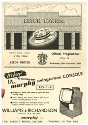 Programme: Luton Town FC vs Leeds United (18th Sep 1957)