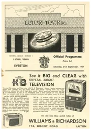 Programme: Luton Town FC vs Everton (21st Sep 1957)