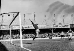 A long range shot goes over the crossbar