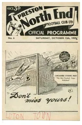 Programme: Preston North End vs Luton Town FC (12th Oct 1957)