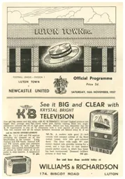 Programme: Luton Town FC vs Newcastle United (16th Nov 1957)