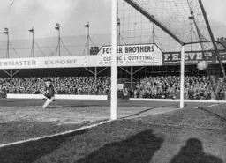 Chic Thomson is beaten all ends up as the ball zips into the the net for Town`s first goal scored by Gordon Turner