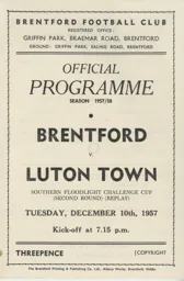 Programme: Brentford vs Luton Town FC (10th Dec 1957)