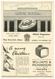Programme: Luton Town FC vs West Bromwich Albion (14th Dec 1957)