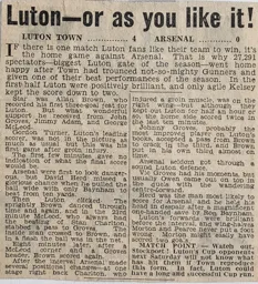 Match Report: Luton Town FC vs Arsenal (28th Dec 1957)