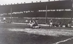 Gordon Turner slips the ball past Nigel Sims but it goes wide of the goal