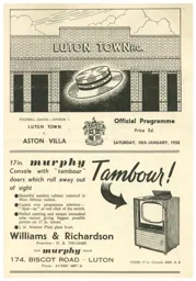 Programme: Luton Town FC vs Aston Villa (18th Jan 1958)