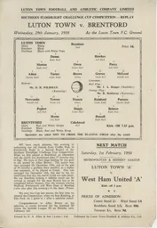 Programme: Luton Town FC vs Brentford (29th Jan 1958)