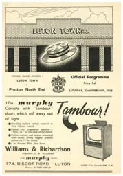Programme: Luton Town FC vs Preston North End (22nd Feb 1958)