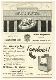 Programme: Luton Town FC vs Manchester City (8th Mar 1958)