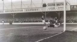 George McLeod`s shot from a wide position flashes across the goalmouth