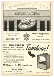 Programme: Luton Town FC vs Leicester City (7th Apr 1958)