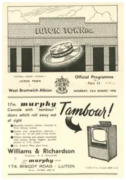 Programme: Luton Town FC vs West Bromwich Albion (23rd Aug 1958)