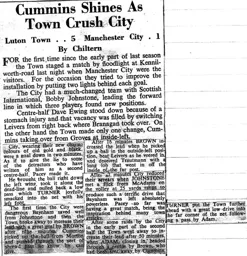 Match Report: Luton Town FC vs Manchester City (17th Sep 1958)