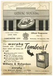 Programme: Luton Town FC vs Manchester City (17th Sep 1958)