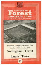 Programme: Nottingham Forest vs Luton Town FC (11th Oct 1958)