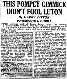 Match Report: Portsmouth vs Luton Town FC (25th Oct 1958)