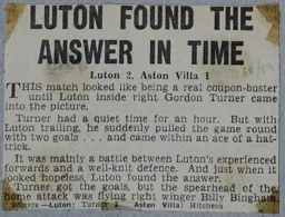 Match Report: Luton Town FC vs Aston Villa (1st Nov 1958)