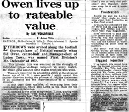 Match Report: Luton Town FC vs Aston Villa (1st Nov 1958)