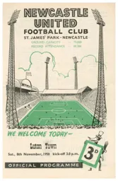 Programme: Newcastle United vs Luton Town FC (8th Nov 1958)