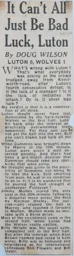 Match Report: Luton Town FC vs Wolverhampton Wanderers (29th Nov 1958)
