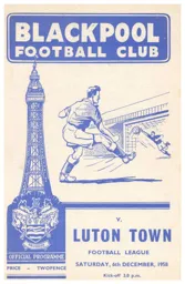 Programme: Blackpool vs Luton Town FC (6th Dec 1958)