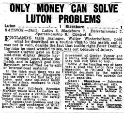 Match Report: Luton Town FC vs Blackburn Rovers (13th Dec 1958)