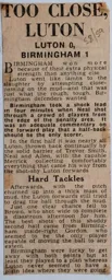 Match Report: Luton Town FC vs Birmingham City (3rd Jan 1959)