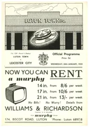 Programme: Luton Town FC vs Leicester City (28th Jan 1959)