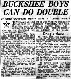 Match Report: Bolton Wanderers vs Luton Town FC (31st Jan 1959)