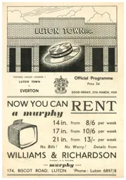 Programme: Luton Town FC vs Everton (27th Mar 1959)