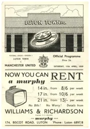 Programme: Luton Town FC vs Manchester United (11th Apr 1959)