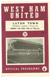 Programme: West Ham United vs Luton Town FC (13th Apr 1959)