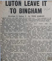 Match Report: Everton vs Luton Town FC (22nd Aug 1959)